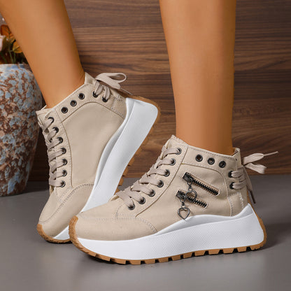 Sneakers in denim Norla — Scarpe casual con plateau chunky, zip e dettagli a fiocco