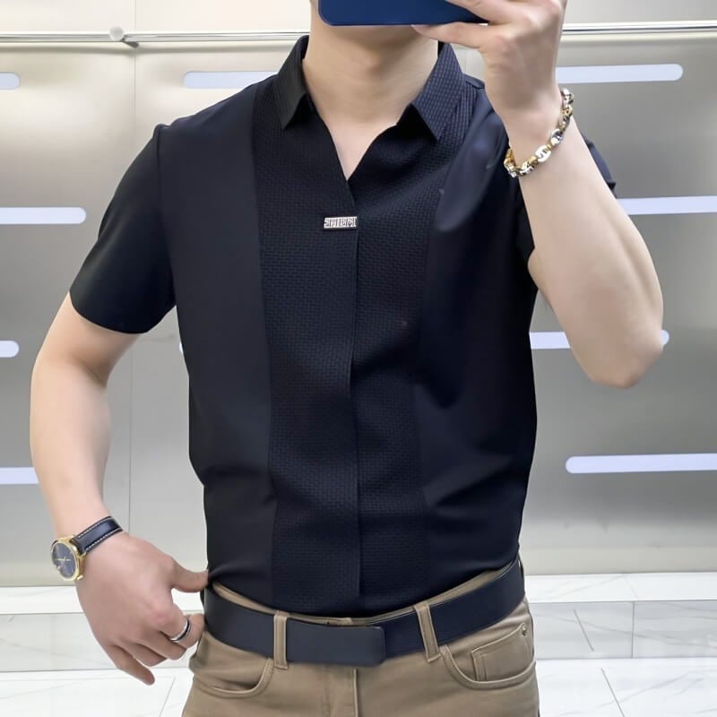 Maverick Men's Dress Shirt | Stretchy, Breathable Patchwork Design 1