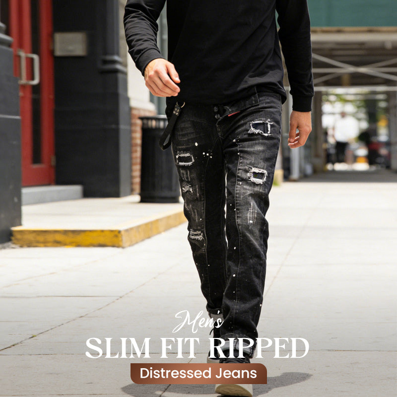 Maverick Slim Fit Jeans | Distressed Ripped Black Design 0