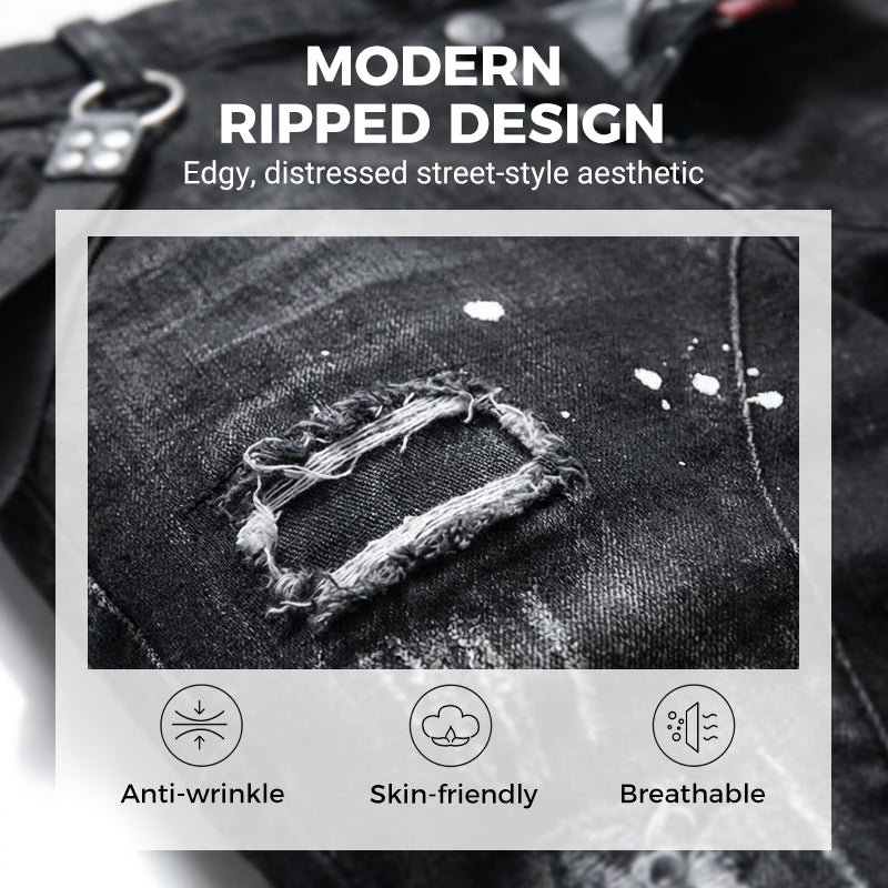 Maverick Slim Fit Jeans | Distressed Ripped Black Design 1