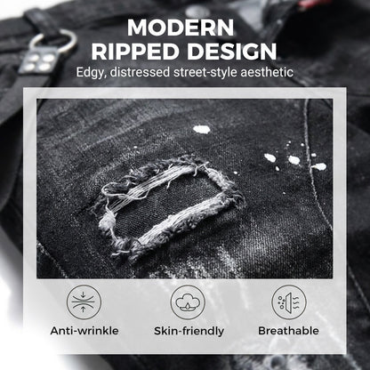 Maverick Slim Fit Jeans | Distressed Ripped Black Design 1