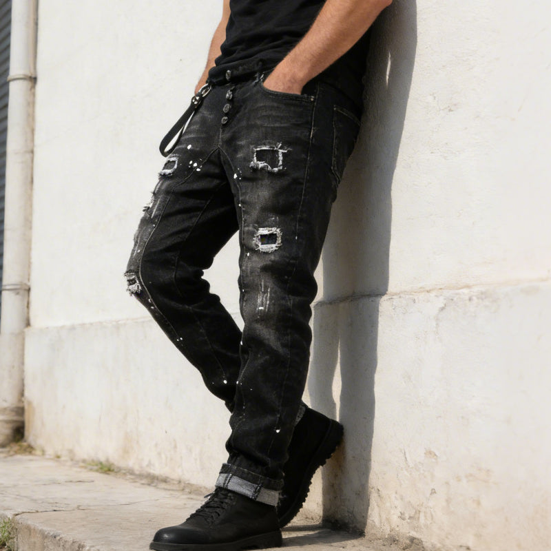Maverick Slim Fit Jeans | Distressed Ripped Black Design 3