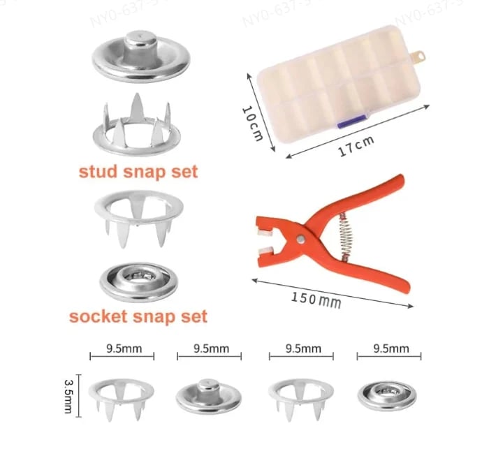 Melo Snap Button Fastener Kit | Durable Stainless Steel with Tool 7