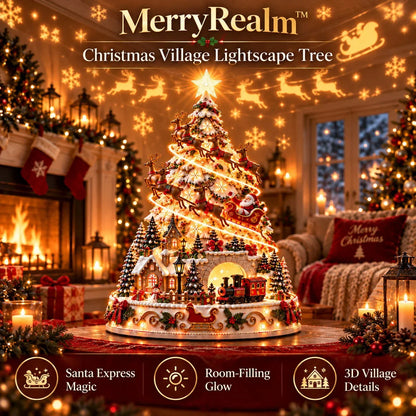 Merrin Christmas Village Tree | Warm Ivory, Red, Green, Antique Gold 1