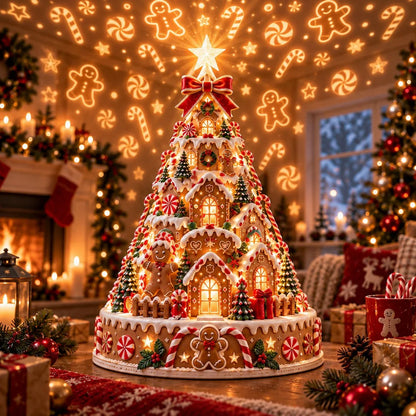Merrin Christmas Village Tree | Warm Ivory, Red, Green, Antique Gold 10