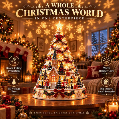 Merrin Christmas Village Tree | Warm Ivory, Red, Green, Antique Gold 3