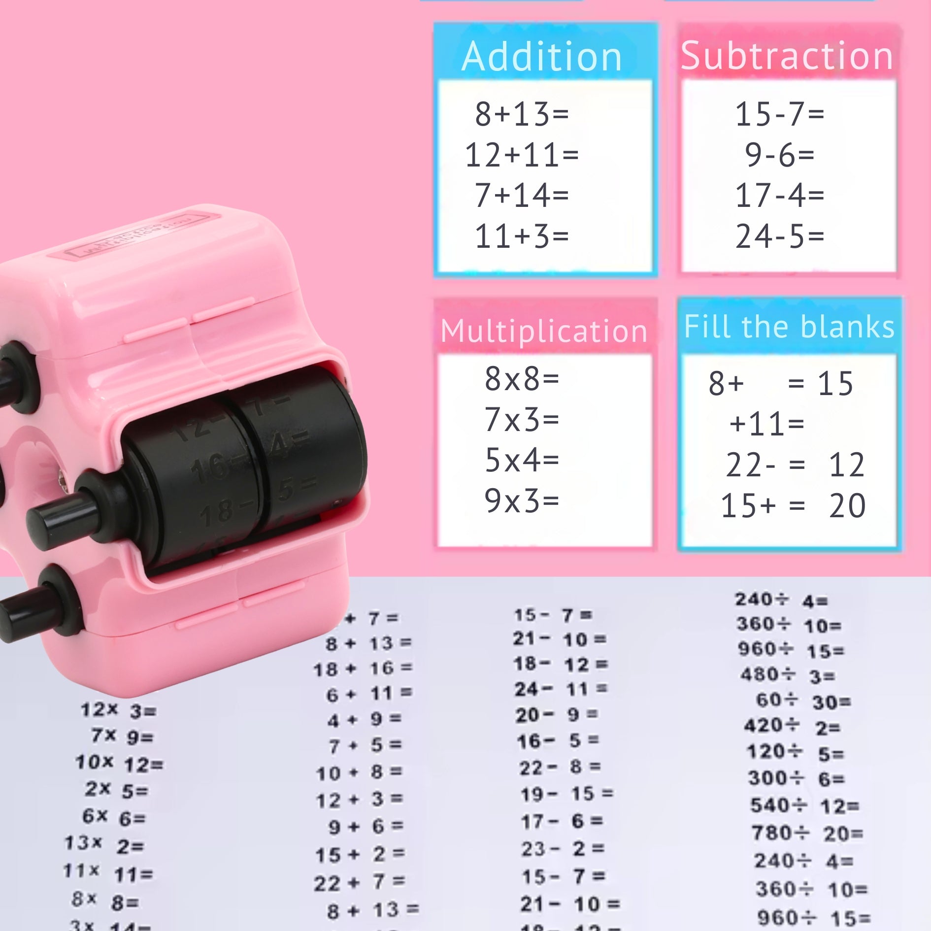 Mighty Math Roller Stamp | 4-in-1 Exercise Creator, Refillable Ink 2