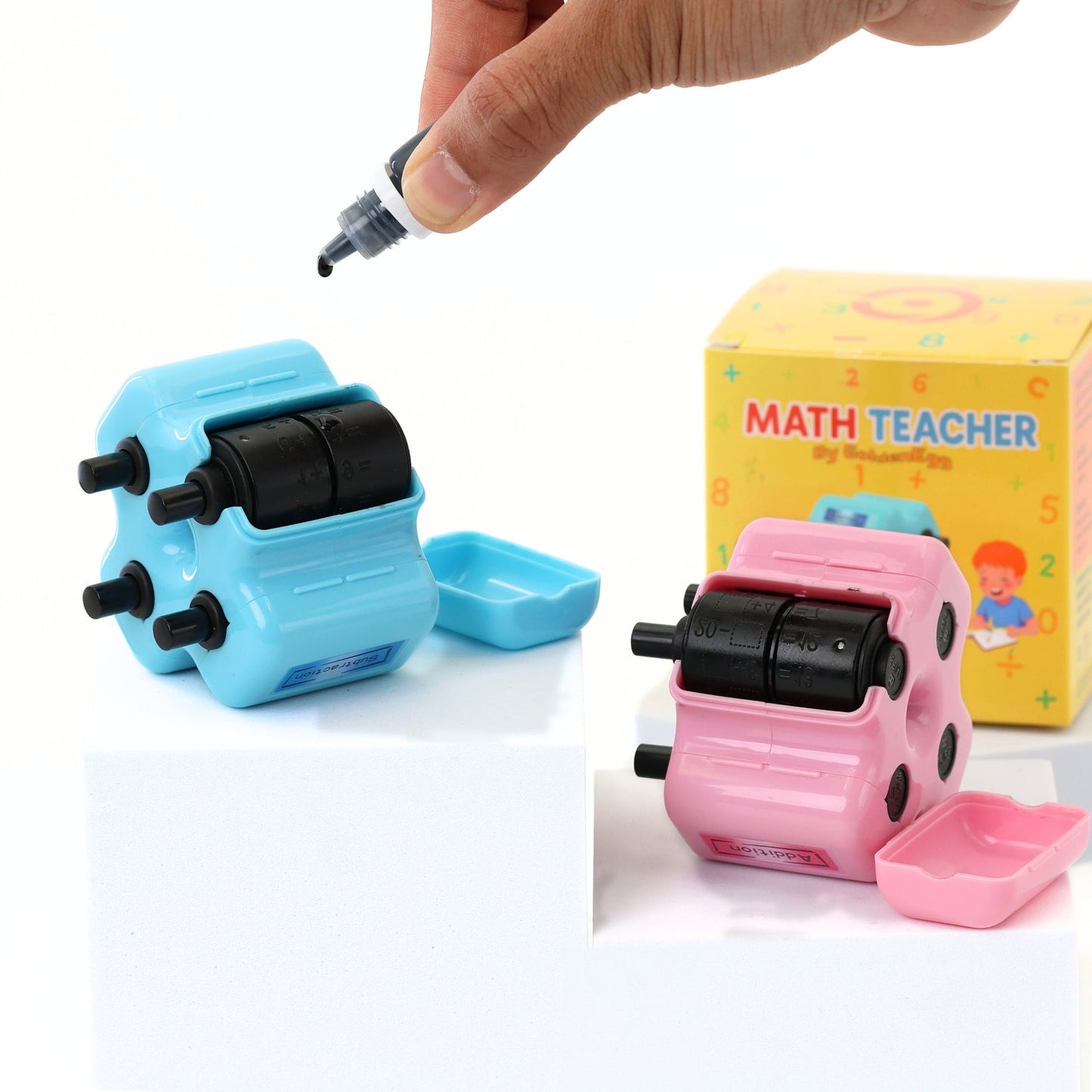 Mighty Math Roller Stamp | 4-in-1 Exercise Creator, Refillable Ink 4