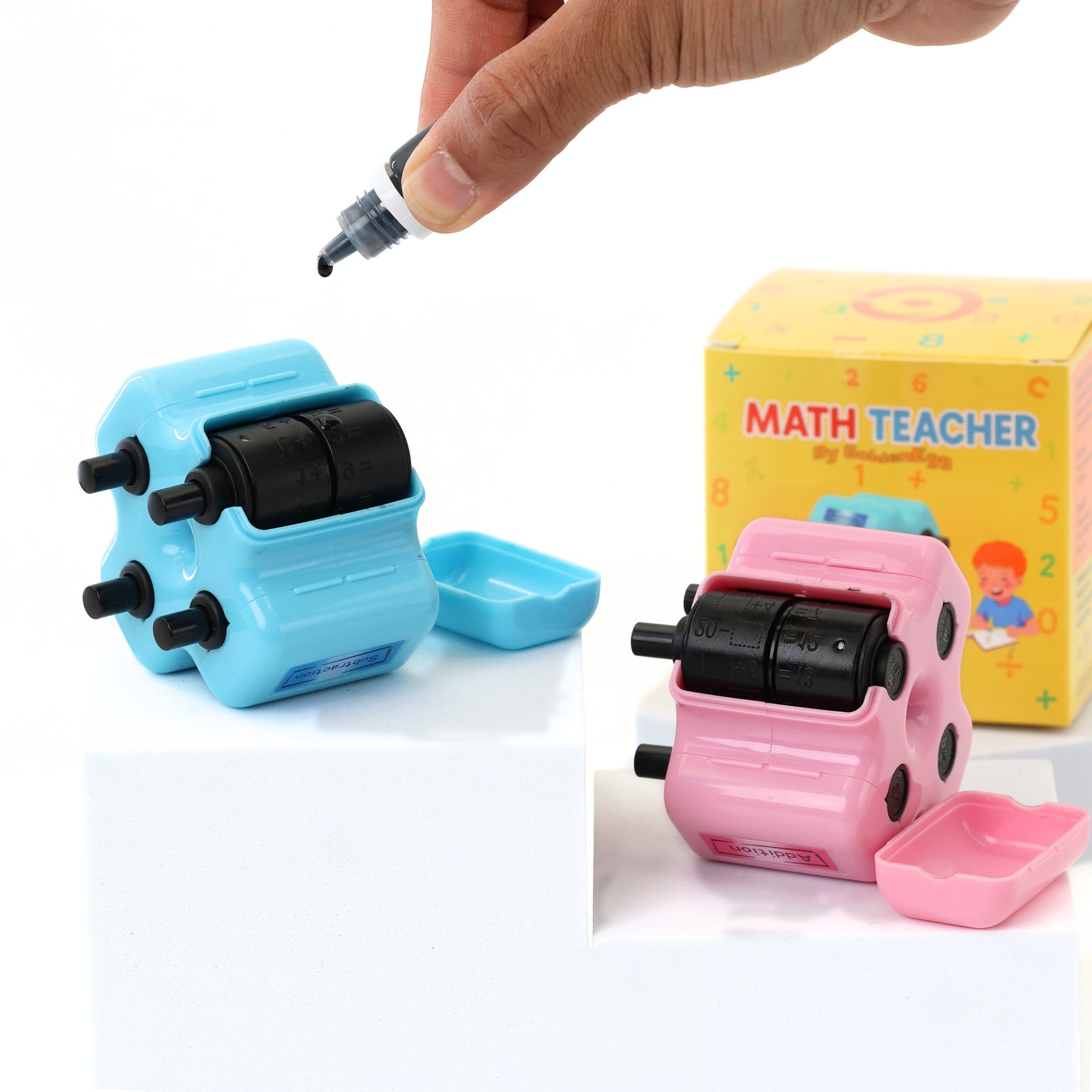 Mighty Math Roller Stamp | 4-in-1 Exercise Creator, Refillable Ink 4