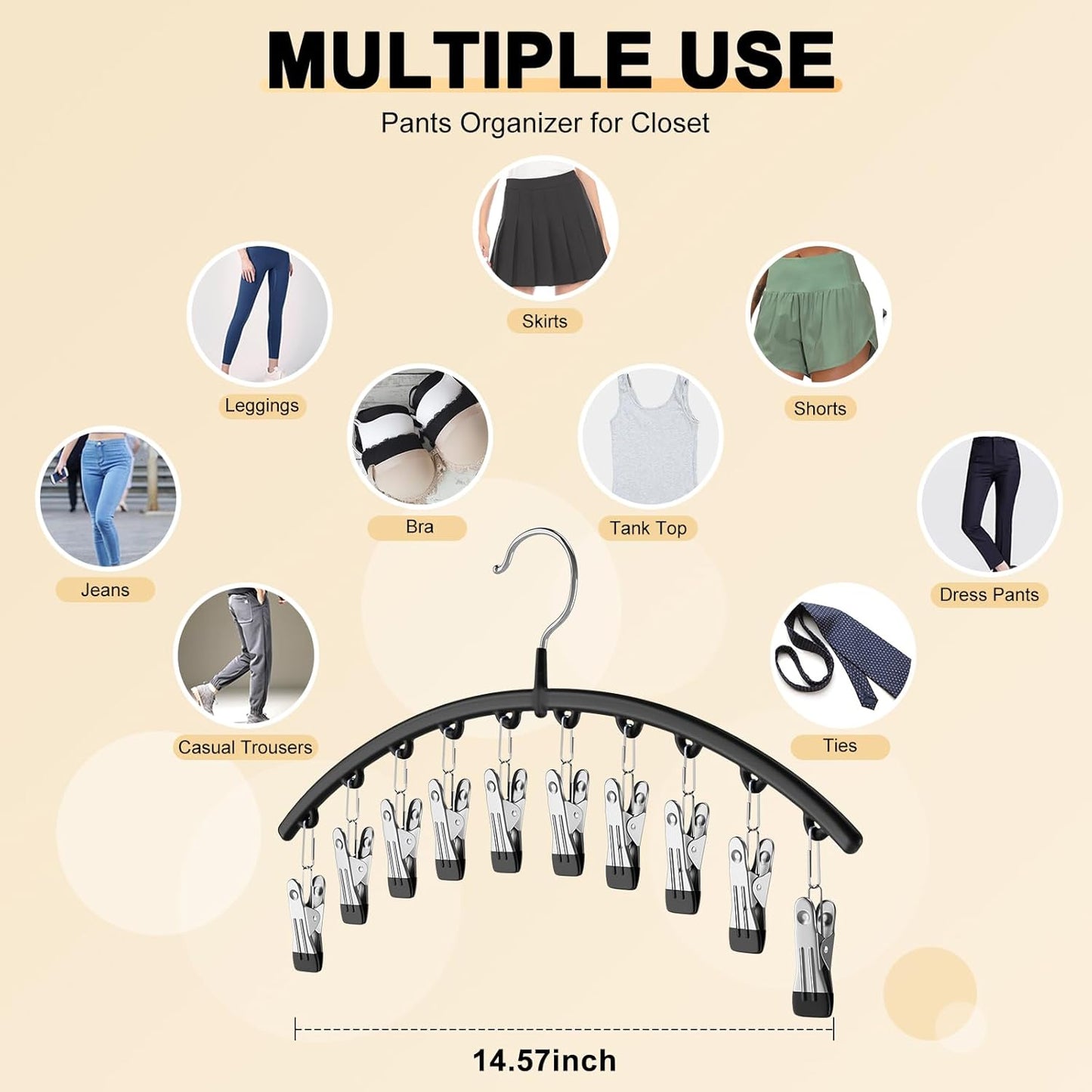 Milo Pants Hanger | 10-Clip Space Saving Organizer, Durable Carbon Steel 4