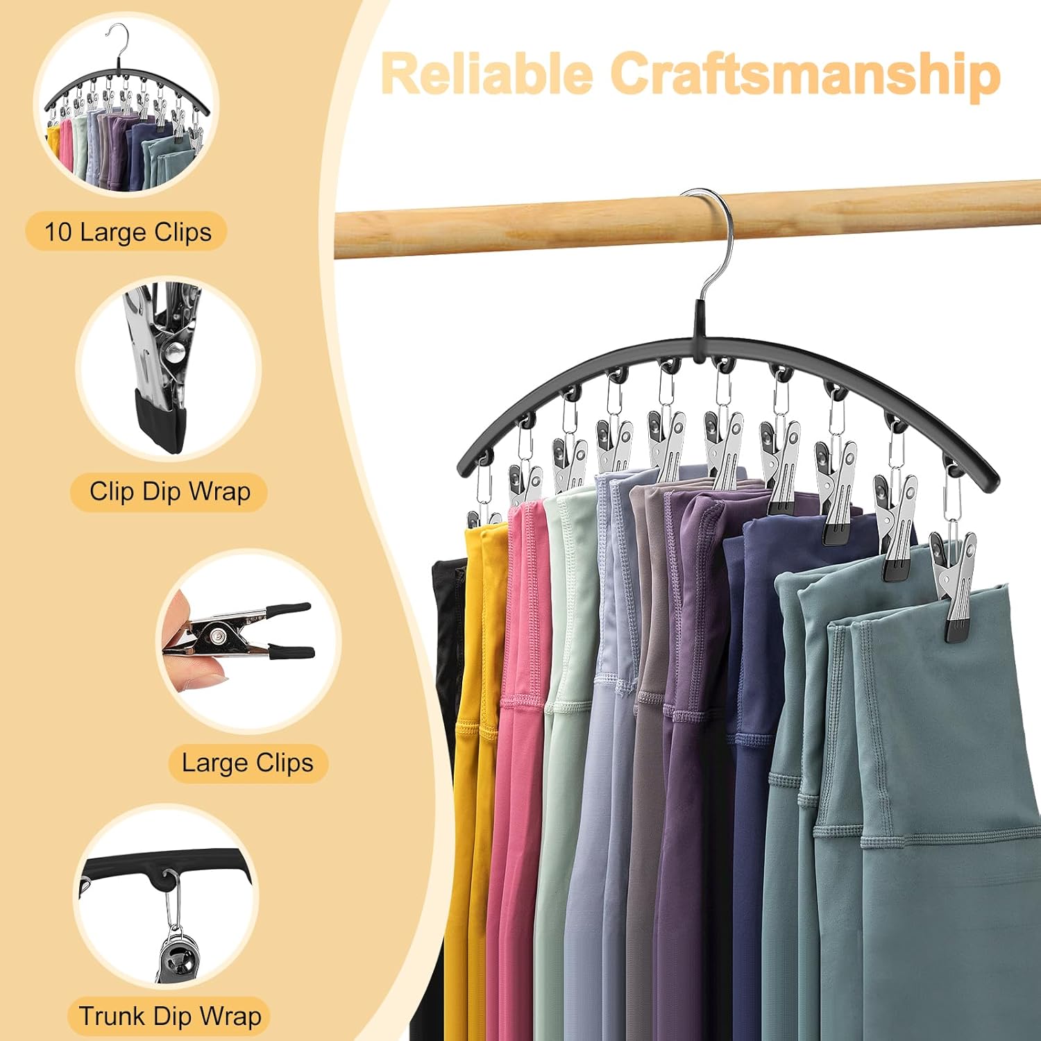 Milo Pants Hanger | 10-Clip Space Saving Organizer, Durable Carbon Steel 6