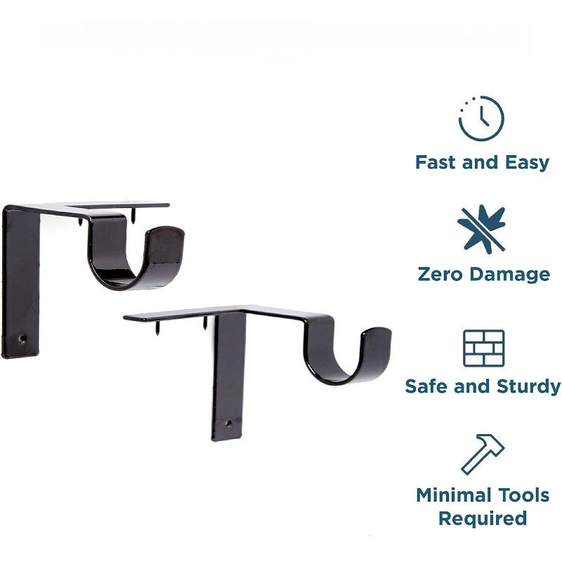 Mira Curtain Rod Brackets | No-Drill Metal, Damage-Free Installation 1