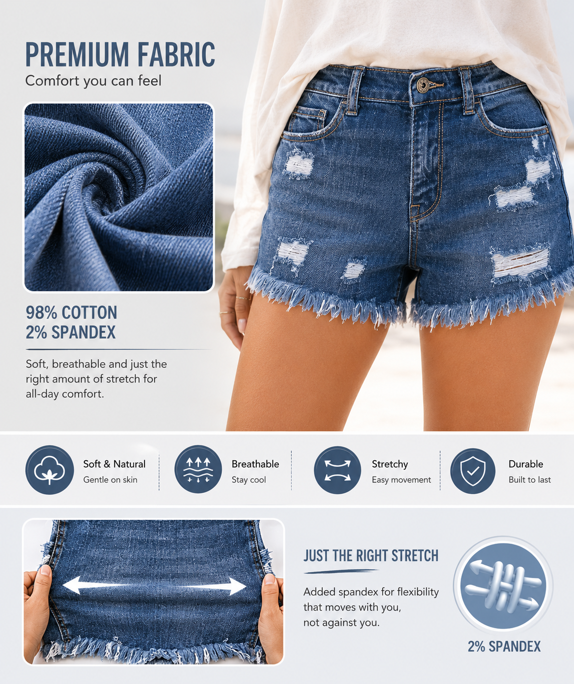 Mira Denim Shorts | Casual Mid Rise, 100% Cotton, Womens Jean Shorts 3