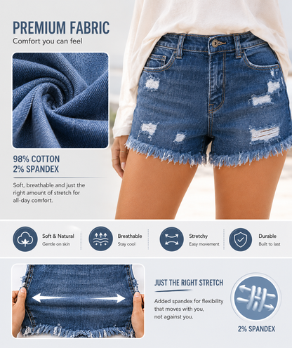 Mira Denim Shorts | Casual Mid Rise, 100% Cotton, Womens Jean Shorts 3