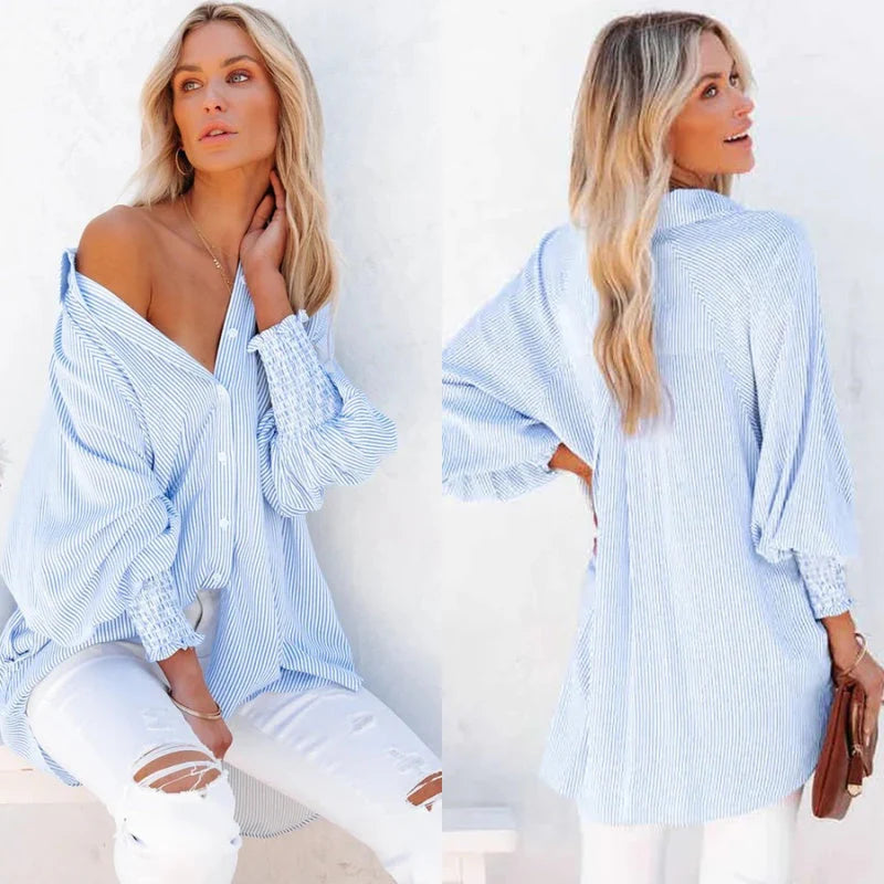 Mira Smocked Shirt | Lightweight Polyester, V-Neck, Casual Style 4