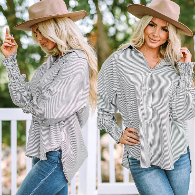 Mira Smocked Shirt | Lightweight Polyester, V-Neck, Casual Style 5