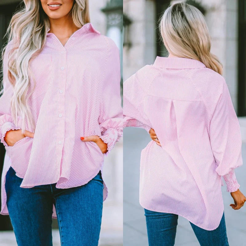 Mira Smocked Shirt | Lightweight Polyester, V-Neck, Casual Style 7