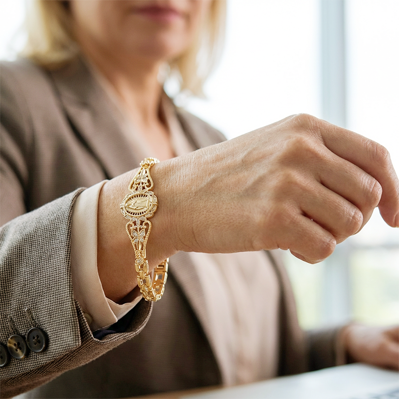 Mira Virgin Mary Bracelet | Elegant Hollow Flower Design, Hypoallergenic Copper 7