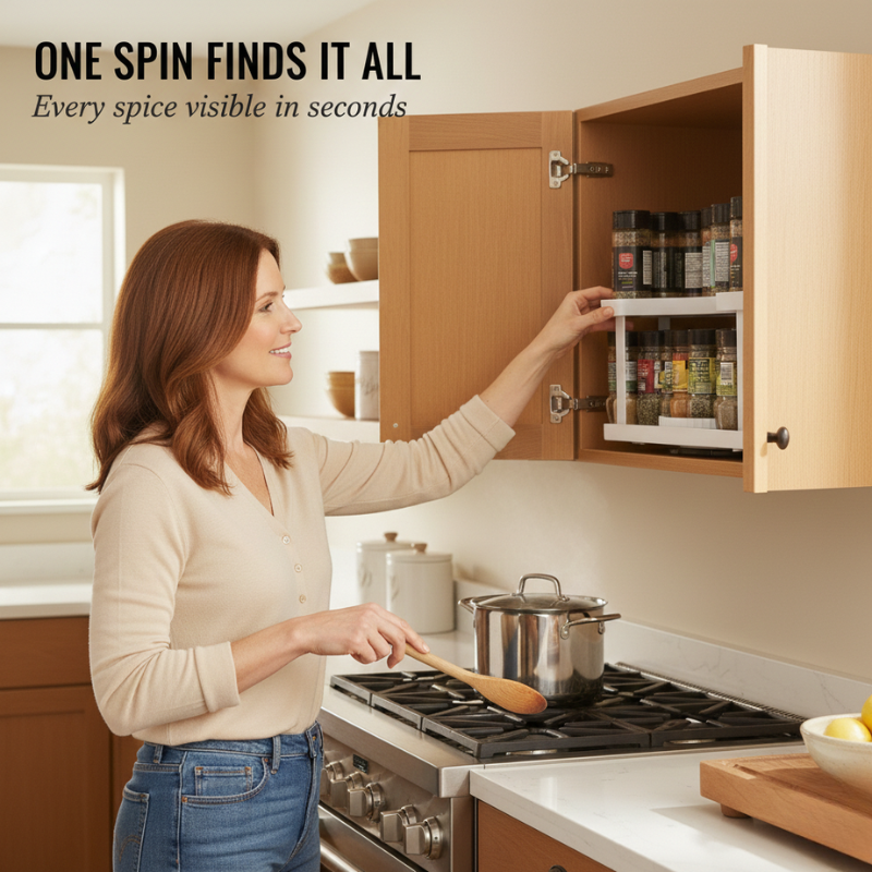 Nimble Spice Rack Organizer | 2-Tier D-Shape, Rotating, Adjustable Height 1