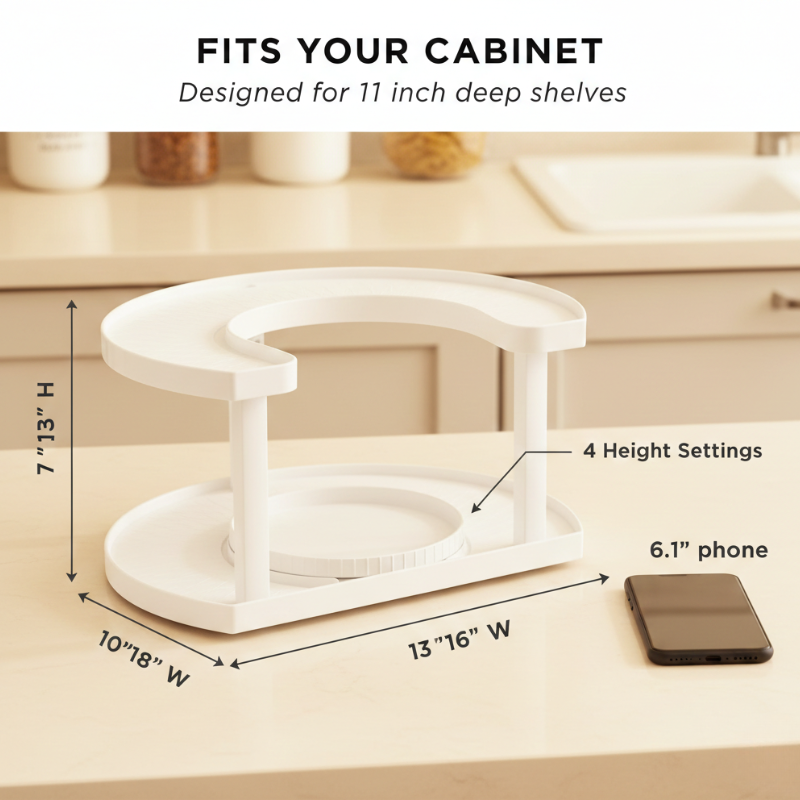 Nimble Spice Rack Organizer | 2-Tier D-Shape, Rotating, Adjustable Height 3