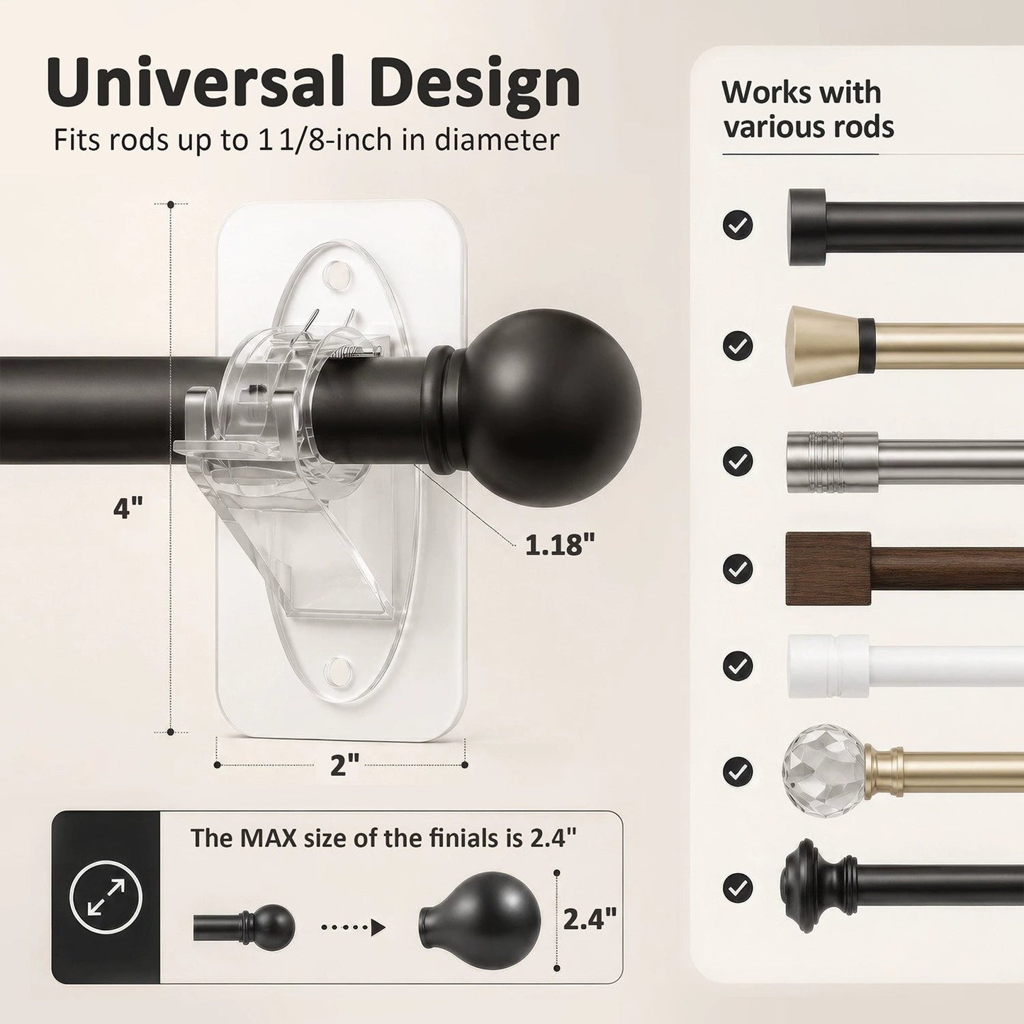 Nova Rod Brackets | Self-Adhesive, No Drill Required 1