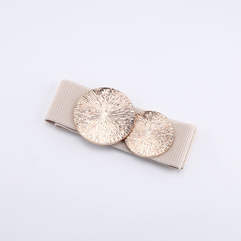 Marena — Dames Vintage Brede Elastische Tailleband Riem met Gouden Gesp