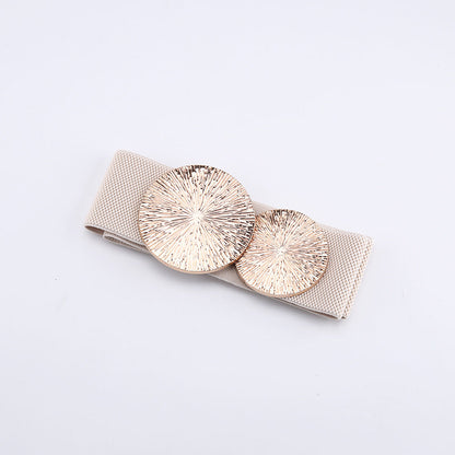 Marena — Dames Vintage Brede Elastische Tailleband Riem met Gouden Gesp