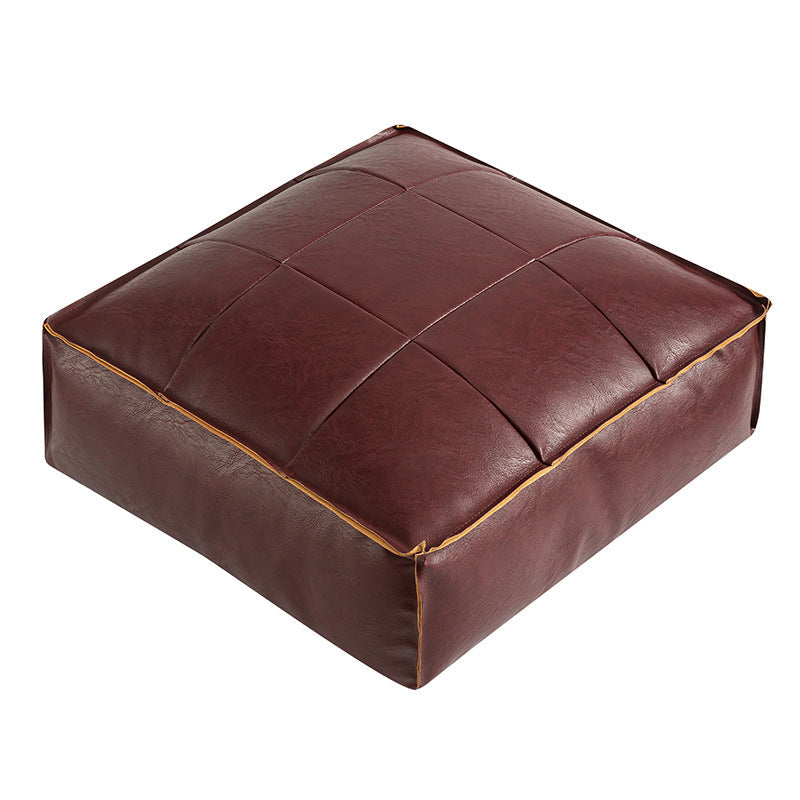 Alaris Pouf — Moroccan Faux Leather Floor Cushion with Stitched Grid Design