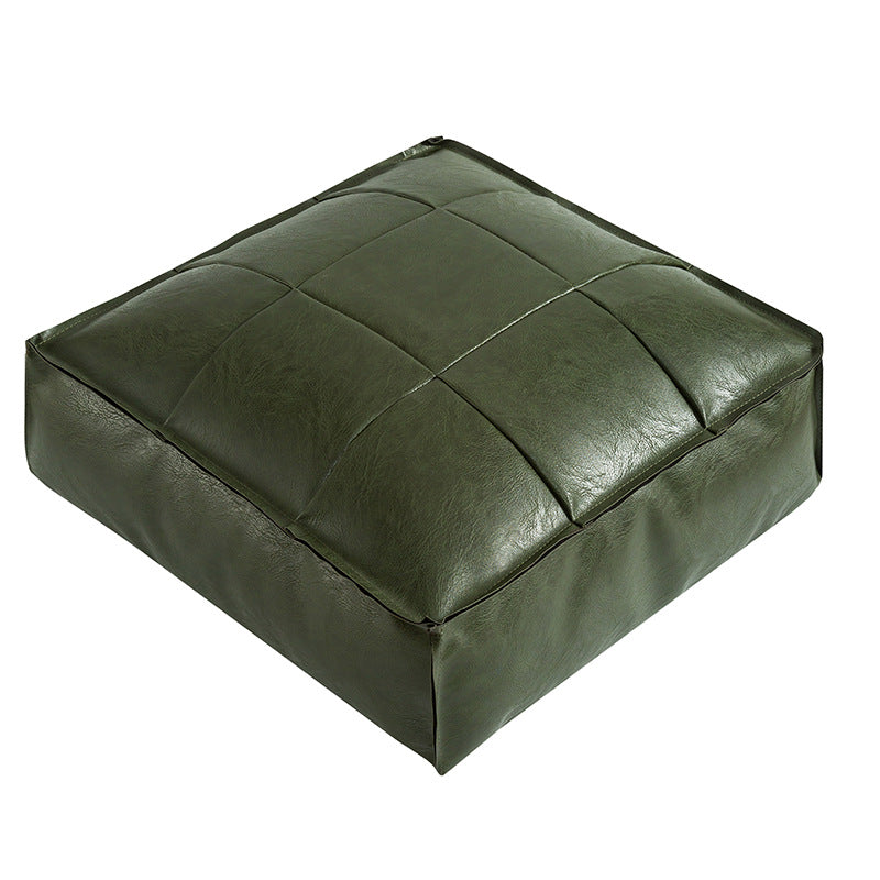 Alaris Pouf — Moroccan Faux Leather Floor Cushion with Stitched Grid Design