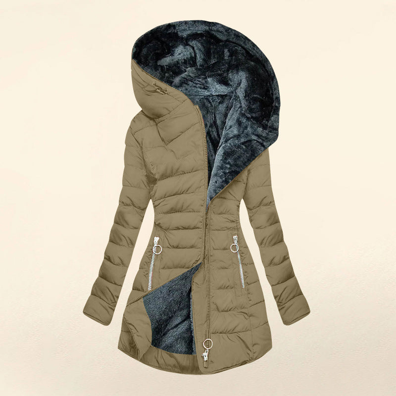 🔥❄️HEISSER VERKAUF 51%🧥 Wexlora Damen Kapuzen-Mid-Length Wintermantel mit Plüschfutter