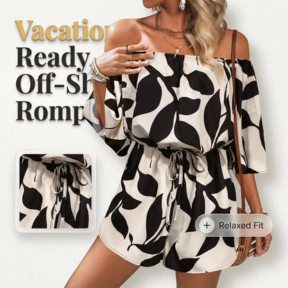 Oriana Off Shoulder Jumpsuit | Adjustable Drawstring, Abstract Print 3
