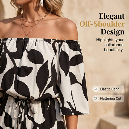 Oriana Off Shoulder Jumpsuit | Adjustable Drawstring, Abstract Print 5
