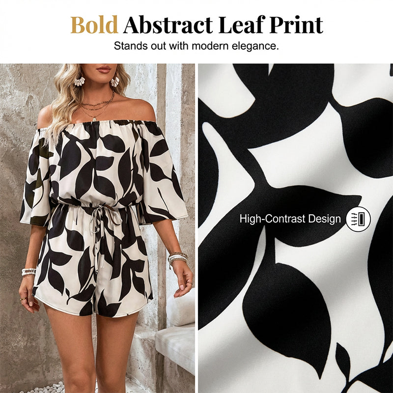 Oriana Off Shoulder Jumpsuit | Adjustable Drawstring, Abstract Print 6