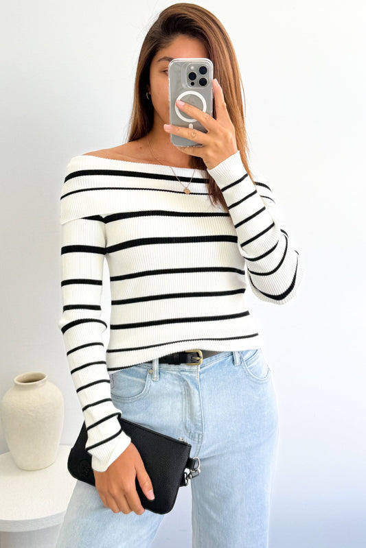 Striped Off-Shoulder Knit Top
