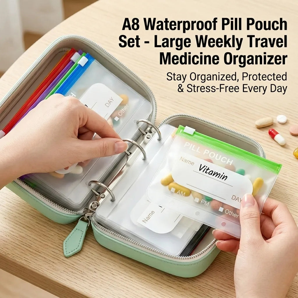 Pilo Weekly Pill Organizer | Waterproof, Color-Coded Travel Case with 14 Pouches 1