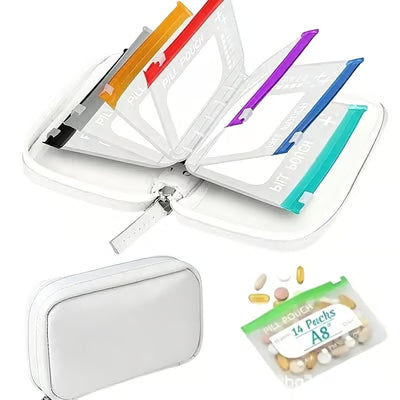 Pilo Weekly Pill Organizer | Waterproof, Color-Coded Travel Case with 14 Pouches 10