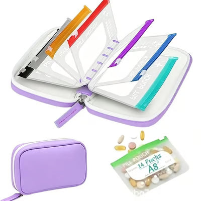 Pilo Weekly Pill Organizer | Waterproof, Color-Coded Travel Case with 14 Pouches 12