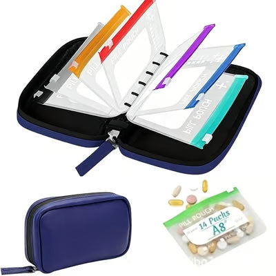 Pilo Weekly Pill Organizer | Waterproof, Color-Coded Travel Case with 14 Pouches 13