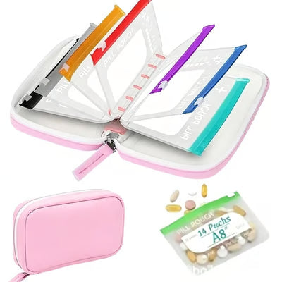 Pilo Weekly Pill Organizer | Waterproof, Color-Coded Travel Case with 14 Pouches 9