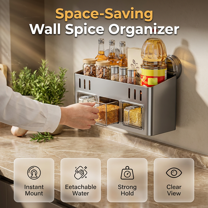 Pura Spice Rack | Wall-Mounted, No-Drill Organizer 1