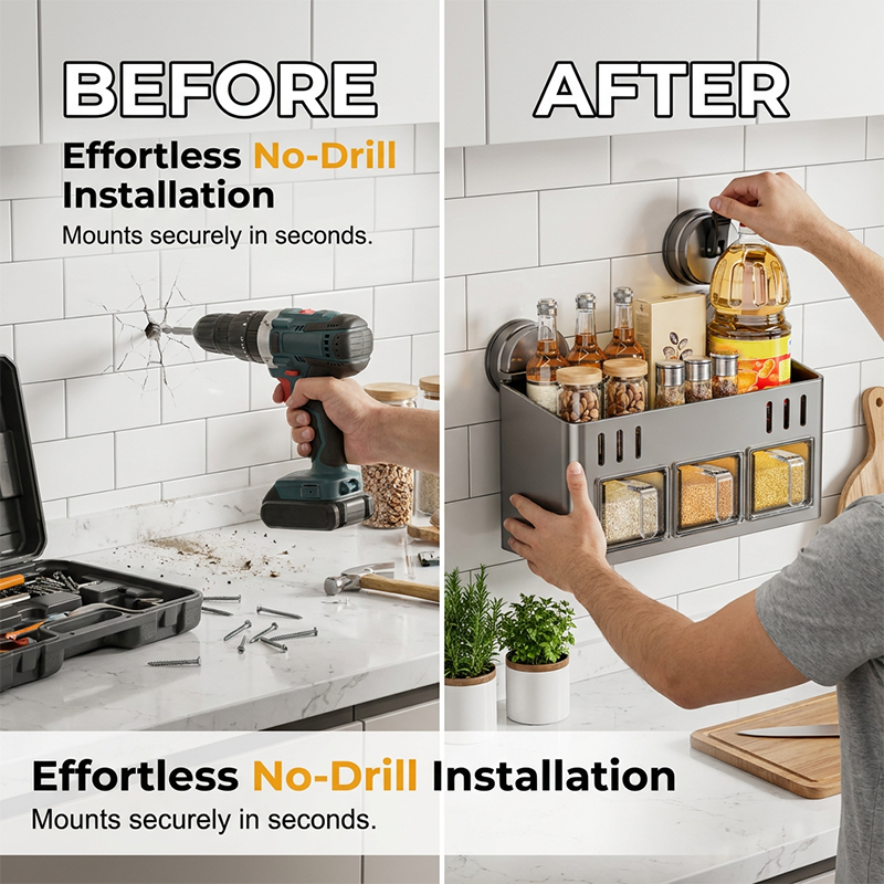 Pura Spice Rack | Wall-Mounted, No-Drill Organizer 2