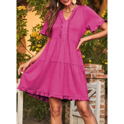 Ravina Women's Dress | V-Neck Ruffle A-Line Summer Dress in Black 2