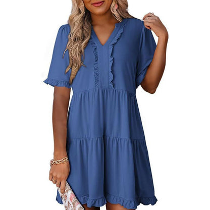 Ravina Women's Dress | V-Neck Ruffle A-Line Summer Dress in Black 3