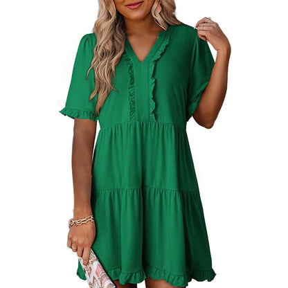 Ravina Women's Dress | V-Neck Ruffle A-Line Summer Dress in Black 4