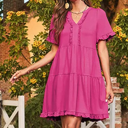 Ravina Women's Dress | V-Neck Ruffle A-Line Summer Dress in Black 6