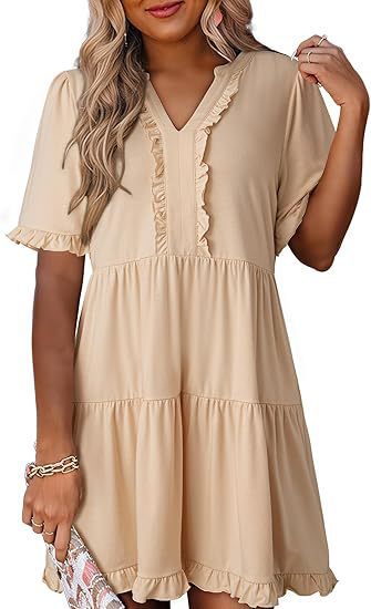 Ravina Women's Dress | V-Neck Ruffle A-Line Summer Dress in Black 9