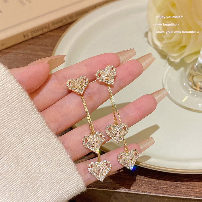 Rhea Heart Drop Earrings | Elegant Gold-Tone, Lightweight Design 1