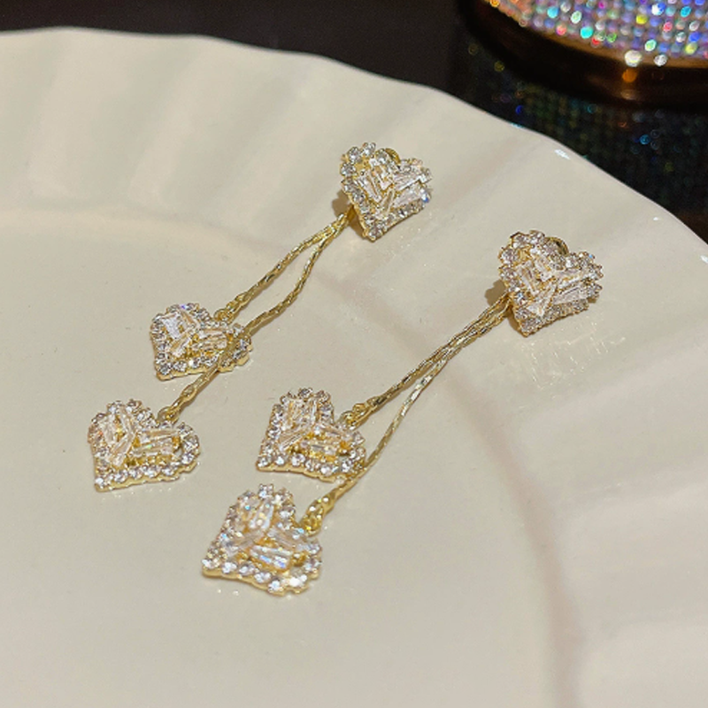 Rhea Heart Drop Earrings | Elegant Gold-Tone, Lightweight Design 3