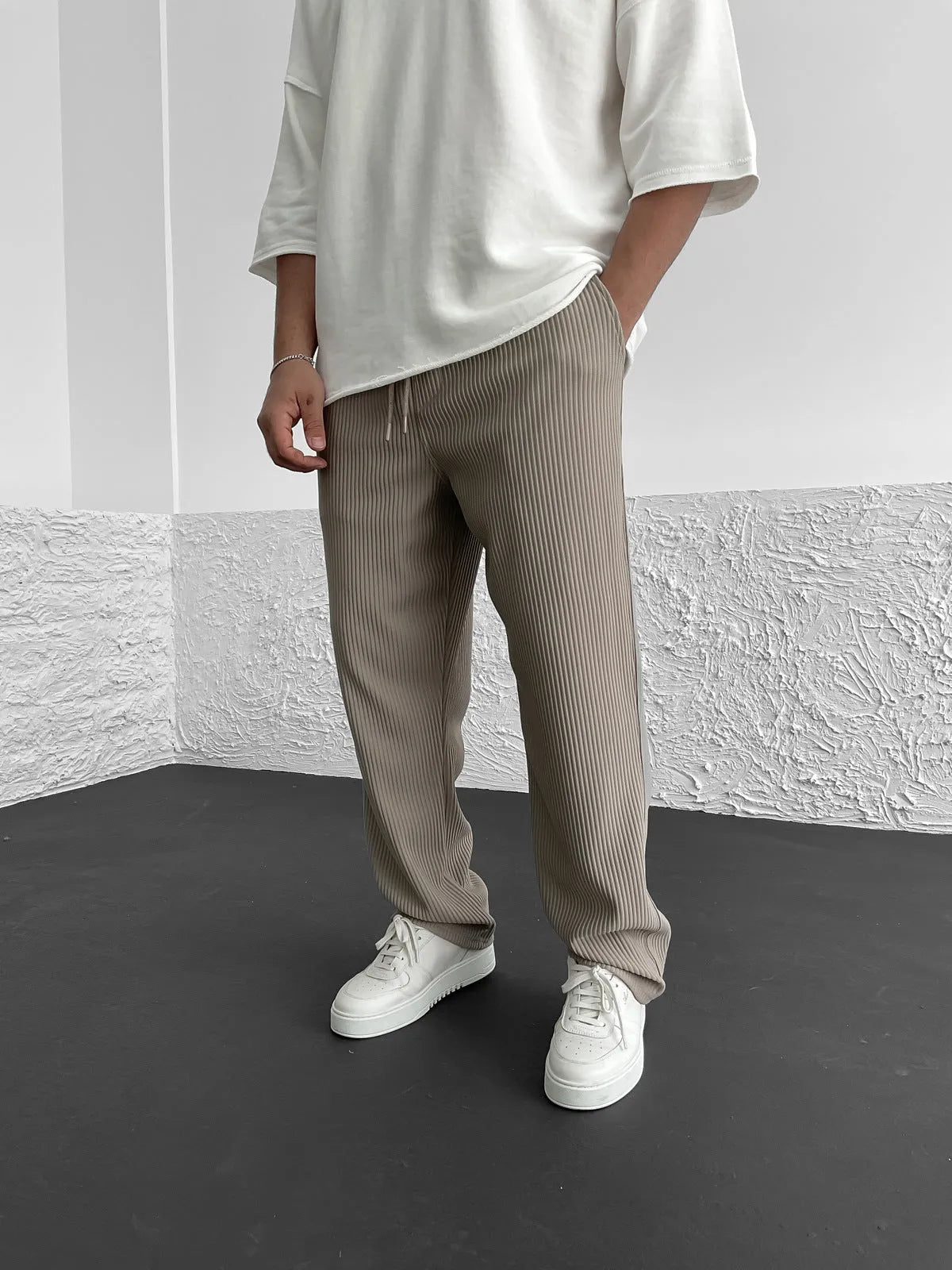 Rib-Tube Trousers | Heavyweight Wide Leg Pants, Baggy Fit