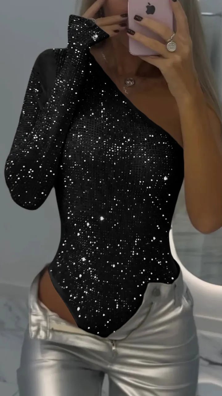 Rina One-Shoulder Top | Rhinestone, Slim Fit 1